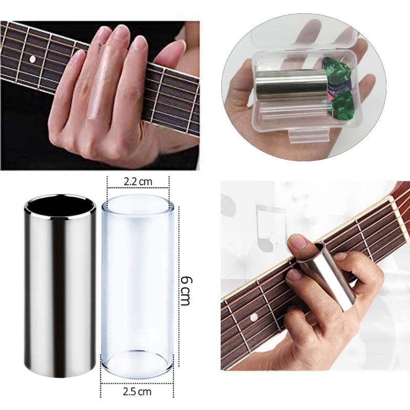 Set 3 Thanh Trượt Đàn Guitar Bằng Thép Không Gỉ Kèm 1 / 10 Miếng Gảy Đàn Kính