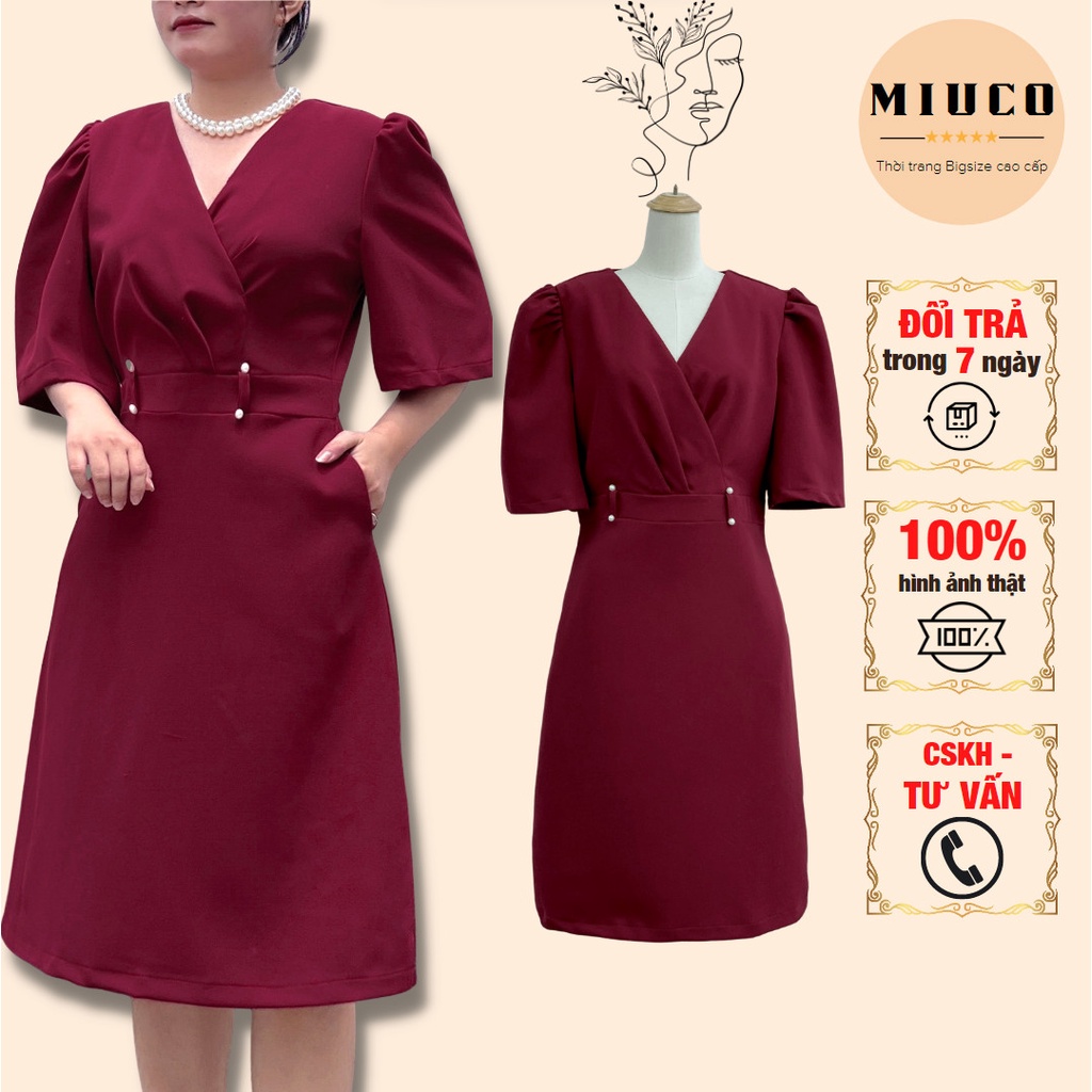 Đầm trung niên thiết kế Bigsize MIUCO tặng mẹ,cổ chéo nhún ngực, kiểu dáng thanh lịch và sang trọng, đầm dự tiệc CG04