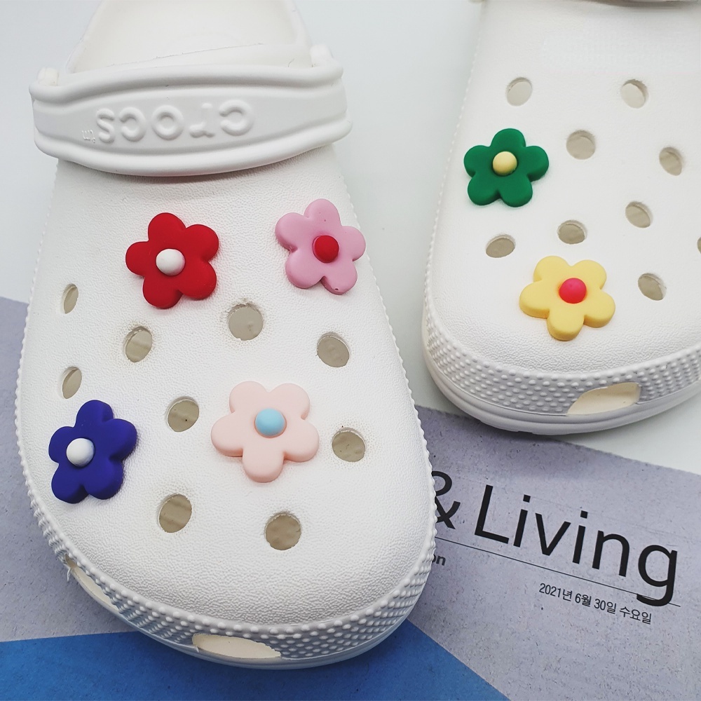 Cutie Phụ Kiện Nút Giày Crocs Hình Hoa (Màu Đỏ / Hồng Nhạt / Hồng Sâu / Tím / Vàng Sâu / Xanh Lá) Diy Có 6 Màu Để Trang Trí