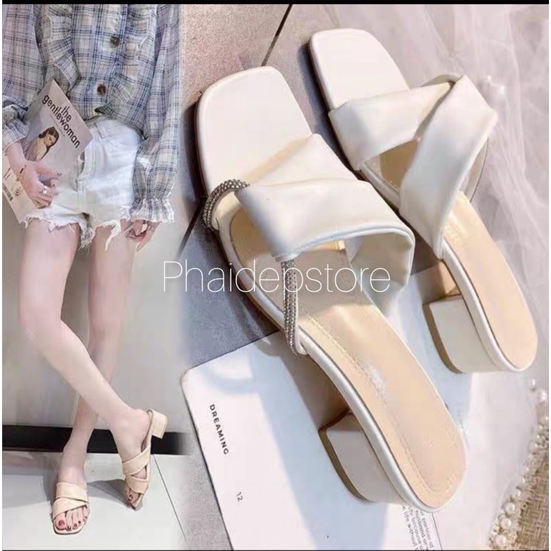 Giày cao gót quai chéo cute gót vuông 3 phân Mã H333