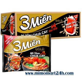 Mì 3 miền Gold Tôm chua cay đặc biệt - Thùng 30 gói x 75g