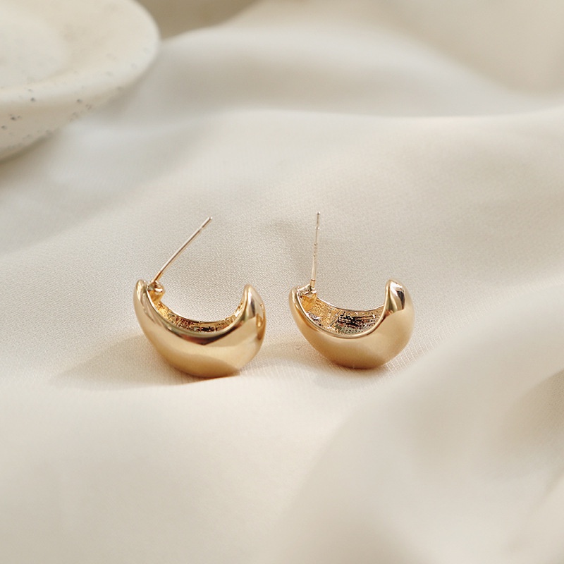 Bông Tai Mạ Bạc 925 Hình Bán Nguyệt / Giọt Nước Đơn Giản Dễ Phối Đồ Phong Cách Hàn Quốc