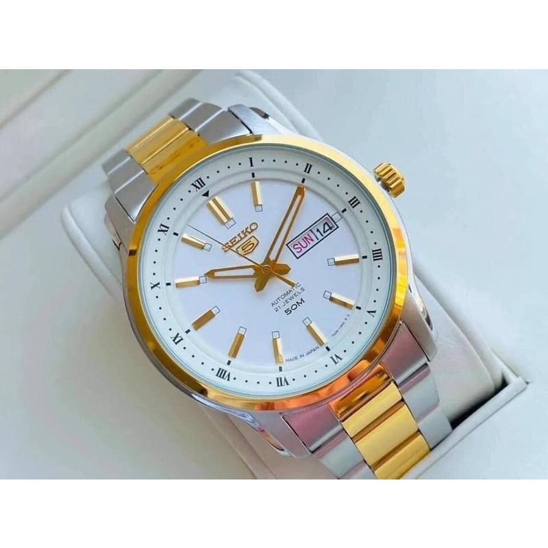 ĐỒNG HỒ NAM CHÍNH HÃNG SEIKO SNKP14J1 AUTOMATIC (Bản nội địa Nhật) Demi gold sang trọng