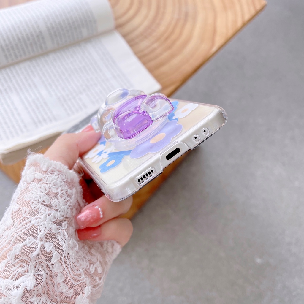 Ốp Điện Thoại PC Cứng Trong Suốt Kèm Giá Đỡ Hình Chú Cún Dễ Thương Cho Samsung Galaxy Z Flip 3 5G