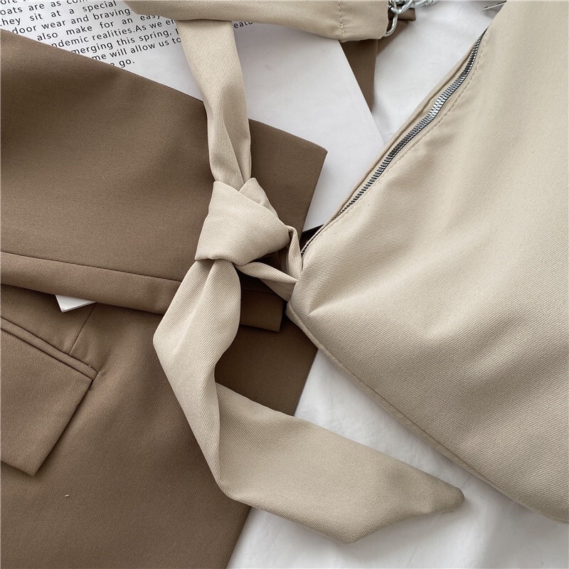 Túi đeo chéo vải kaki thắt dây phối xích lạ (hình thật)