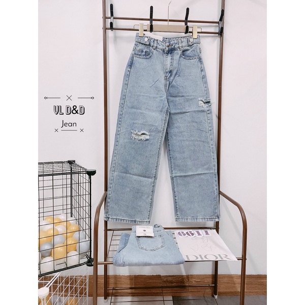 Quần bò ống suông xanh rách siêu đẹp. Size S M L