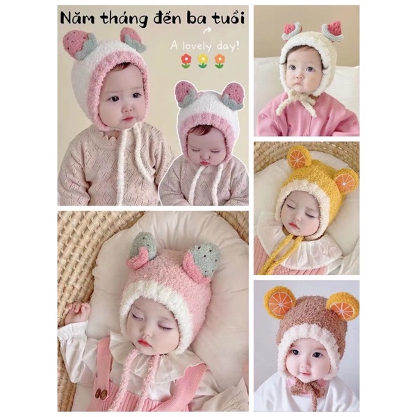 Mũ len lông cừu trùm tai cho bé 6 tháng-2 tuổi
