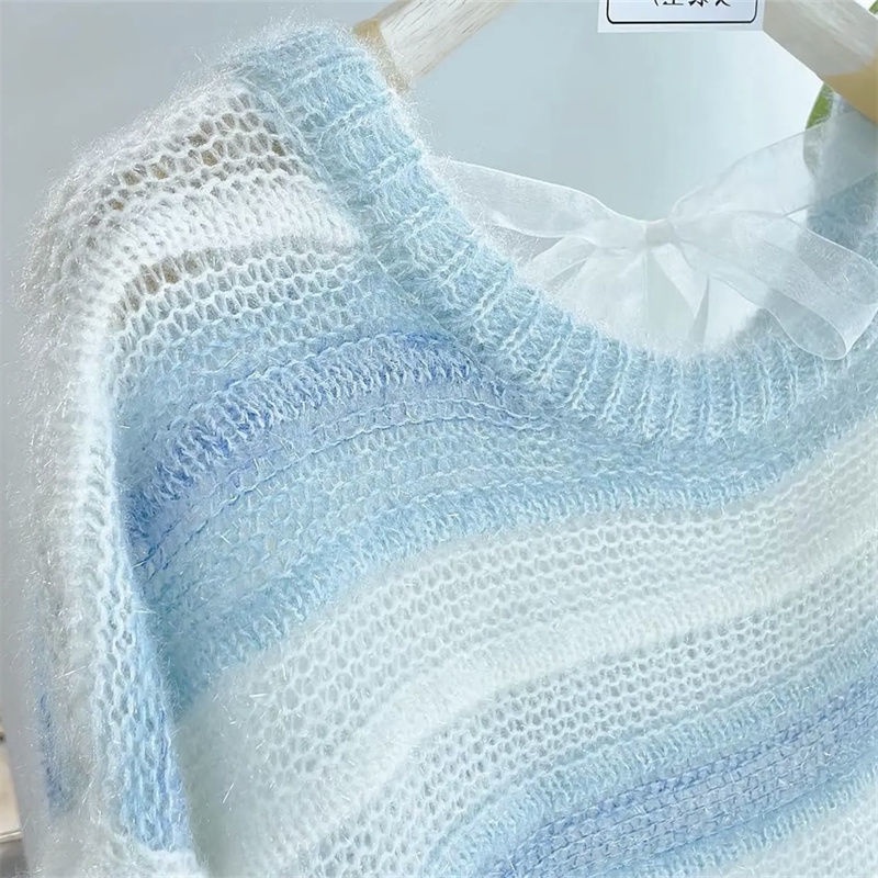 Áo sweater Pure Cube dệt kim tay dài kẻ sọc mềm mại thời trang mùa thu cho nữ