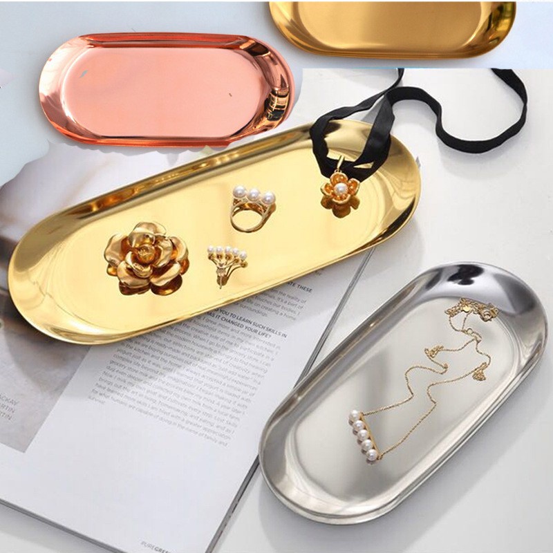 Khay Kim Loại Hình Oval Decor Đựng Trang Sức Nến, Đồ Dùng Nhà Tắm Cao Cấp