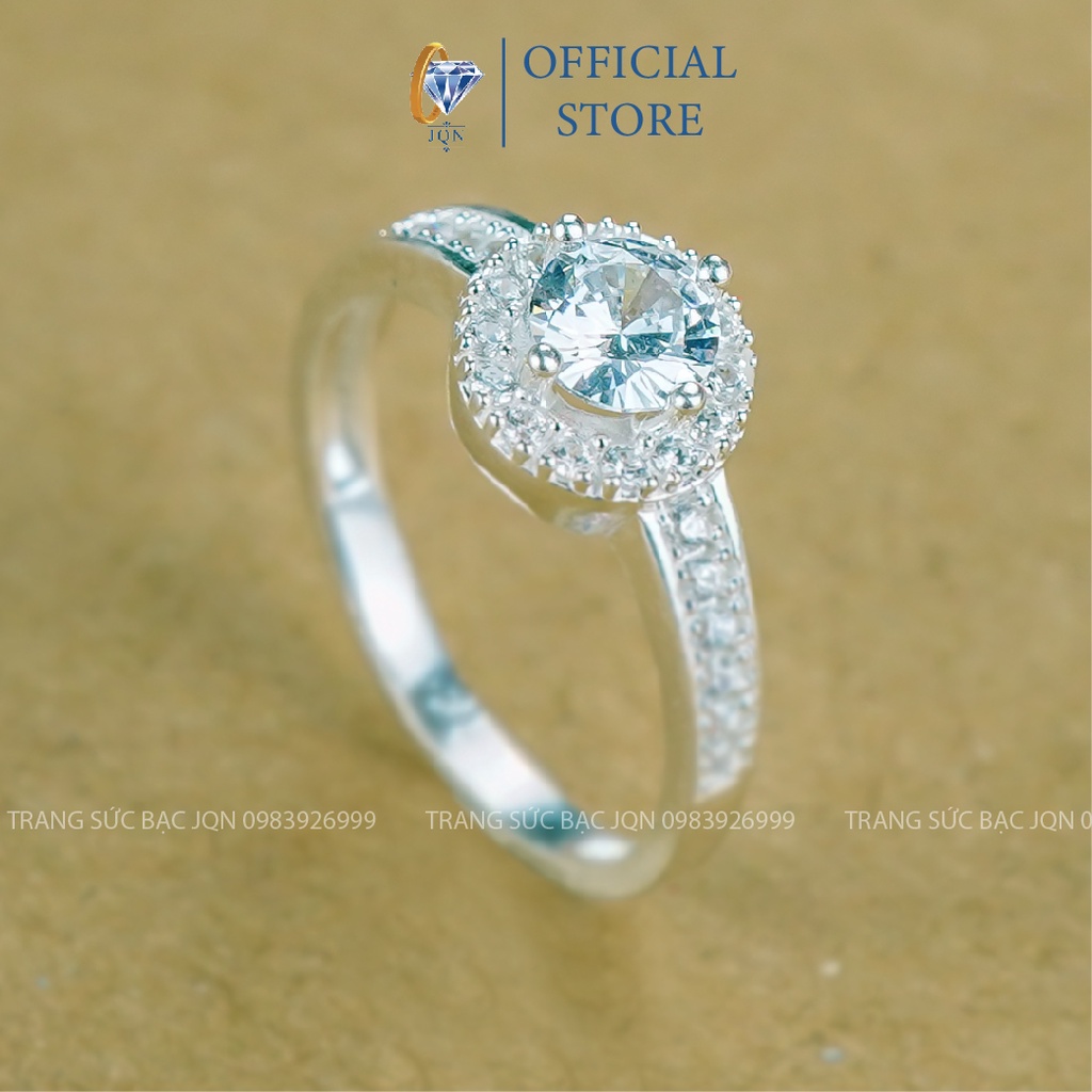 Nhẫn Nữ Bạc Thật JQN Mẫu Mới Mặt Đá Tròn Trẻ Trung N24