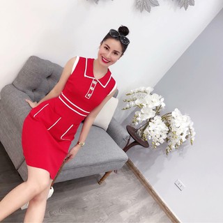 Đầm len body có cổ viền túi sang chảnh
