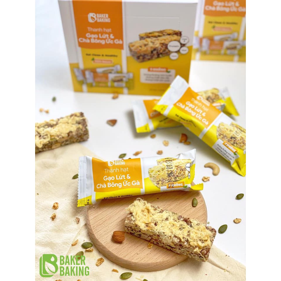 [Chính hãng] Thanh dinh dưỡng Baker Baking - Hạt gạo lứt &amp; protein ruốc chà bông ức gà (hộp 6 thanh x 191 Kcal)