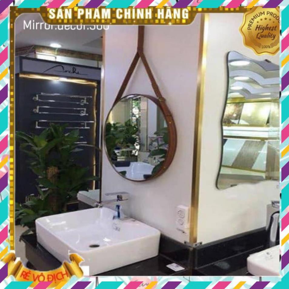 Gương Tròn Treo Tường Dây Da Cao Cấp , Mirror Decor 360