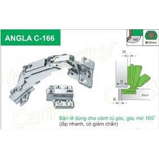 Bản lề tủ kho góc mở rộng 165 độ (Angla c-166 Cariny)