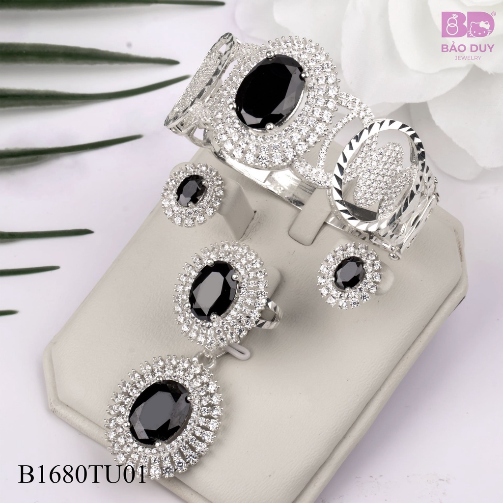 Bộ sưu tập trang sức bạc nữ đính đá đen Bảo Duy Jewelry - B1680TU01