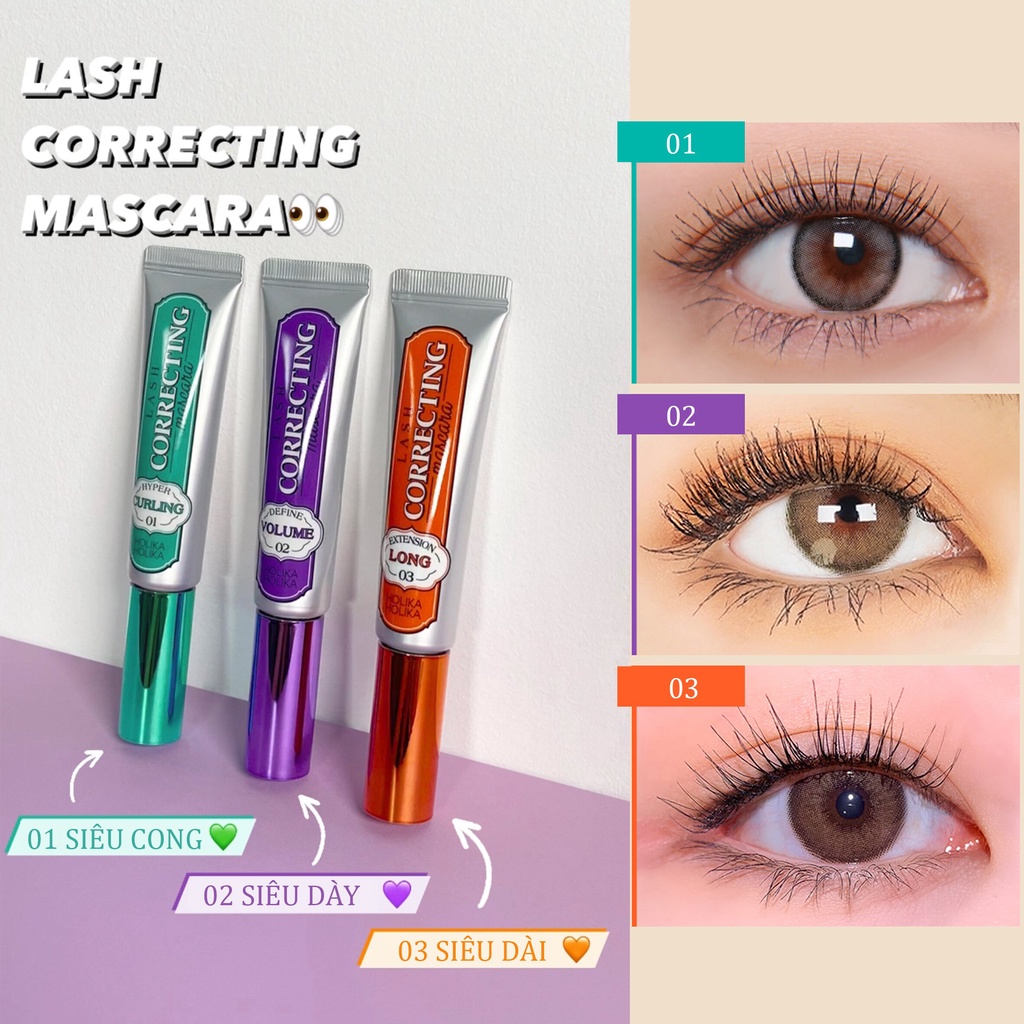 SET 2 chiếc Mascara chuốt cong mi không thấm nước lâu trôi HOLIKA HOLIKA LASH CORRECTING MASCARA 9ml x2