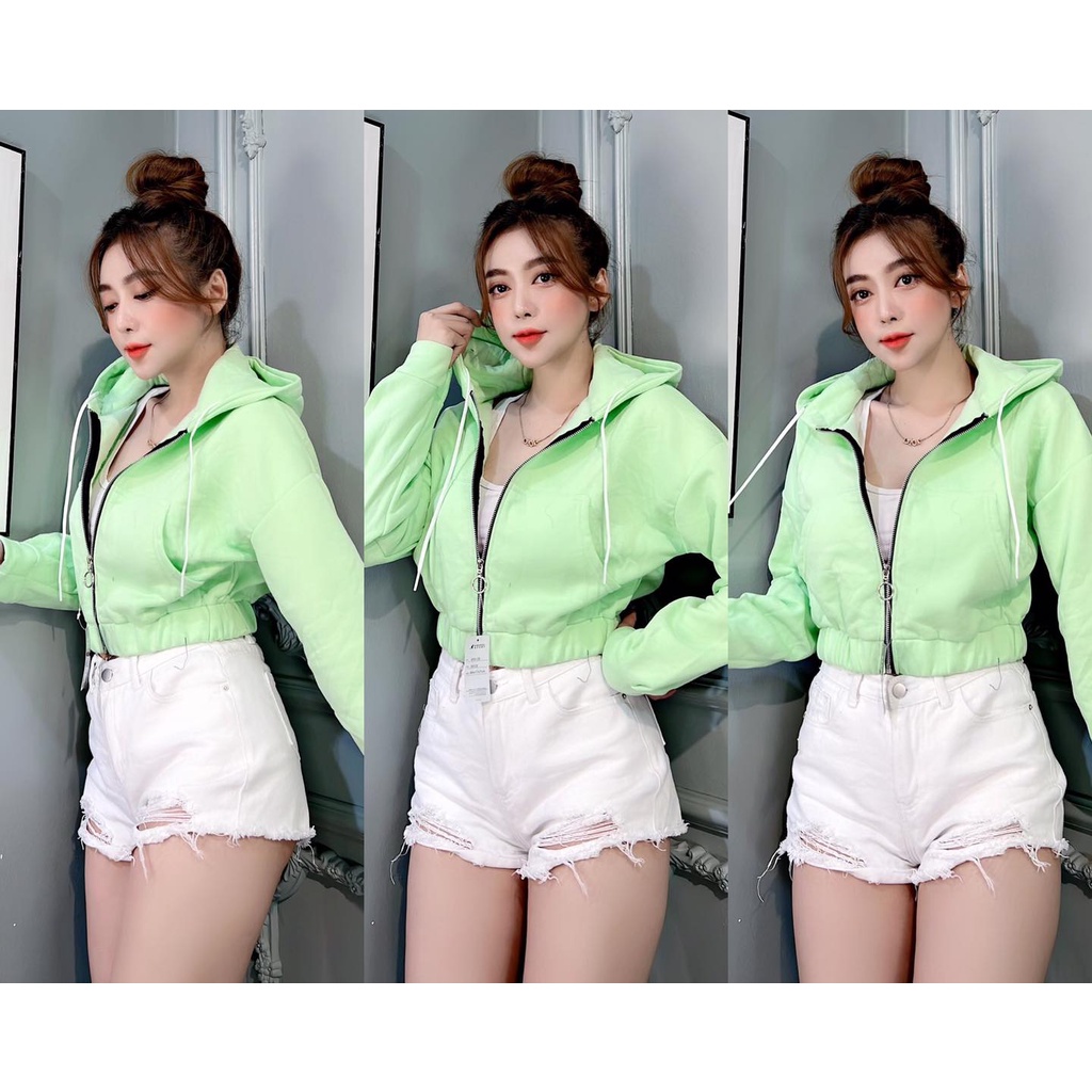 Áo Khoác Croptop Lửng Nữ Mẫu Kiểu Chống Nắng Có Nón Trùm Đầu Tiện Lợi Hàng QC VNXK