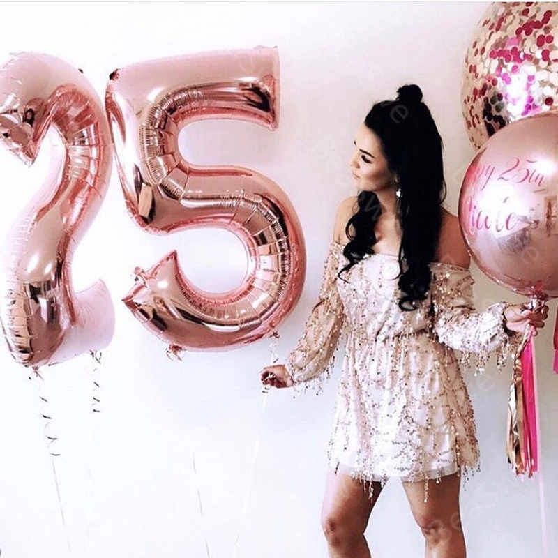 Bong Bóng Hình Số 0-9 Màu Vàng Hồng 32 inch Dùng Trang Trí Tiệc Sinh Nhật