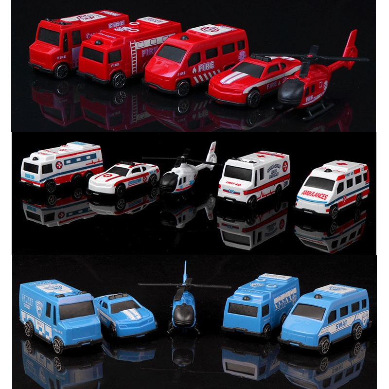 Set 5 xe đồ chơi tùy chọn kiểu cảnh sát/ cứu hỏa/ cứu thương