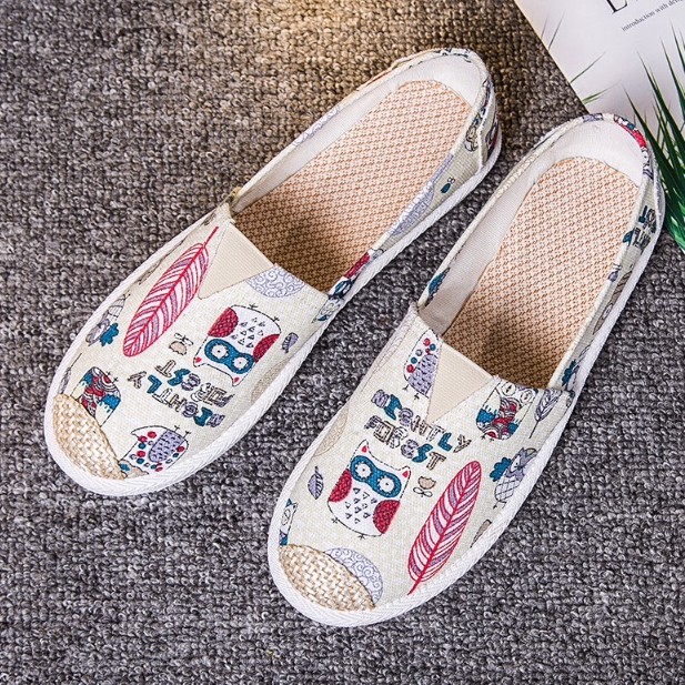 [Hình thật] GL3 Giày lười slip on nữ bọc cói vintage thời trang