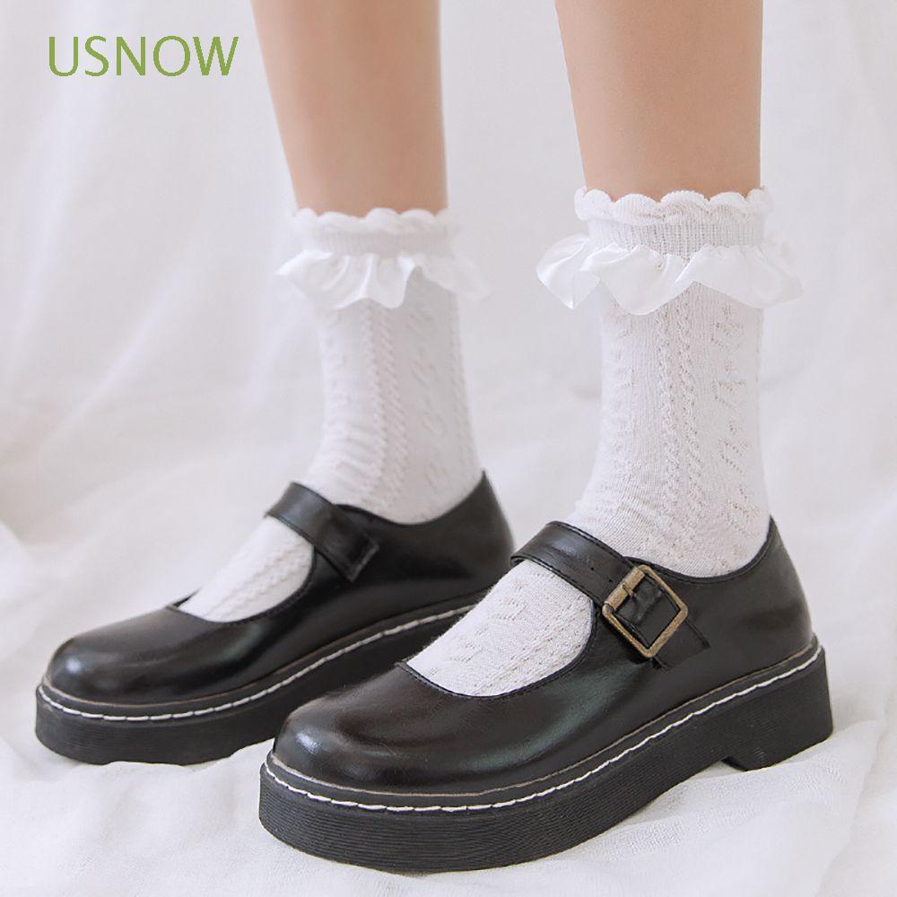 Vớ Cotton Mềm Mại Phối Lưới Màu Trơn Họa Tiết Trái Tim Dễ Thương Cho Nữ