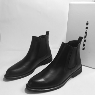 [ FREE SHIP ] Giày Chelsea Boot Nam - Bốt Da Bò - Tăng Chiều Cao 3,5 Cm Da Bò Thật  Đen Bóng Mờ Cổ Chun Ôm Cổ Chân