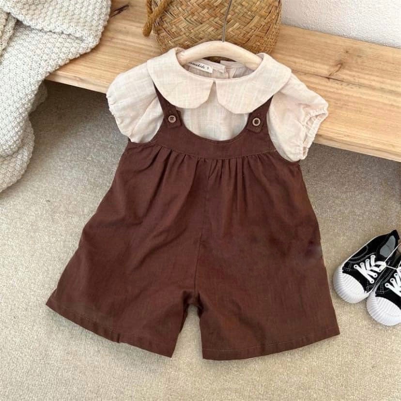 Set yếm bé gái gồm áo sơ mi + yếm Vintage siêu xinh