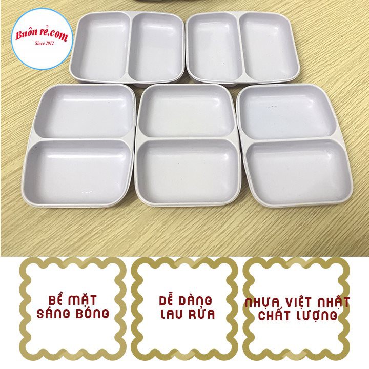 Đĩa chấm phíp 2 ngăn Việt Nhật, bát đựng gia vị nước chấm, đĩa đựng gia vị 2 ngăn mini nhỏ gọn tiện lợi (MS 1205) -01255