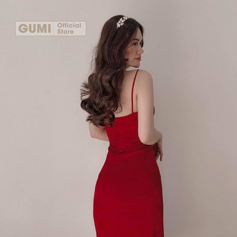 Váy dự tiệc 2 dây body dáng dài xẻ tà nhún ngực xếp ly - Đầm 2 dây body Gumi quyến rũ xinh đẹp GM2063 | BigBuy360 - bigbuy360.vn