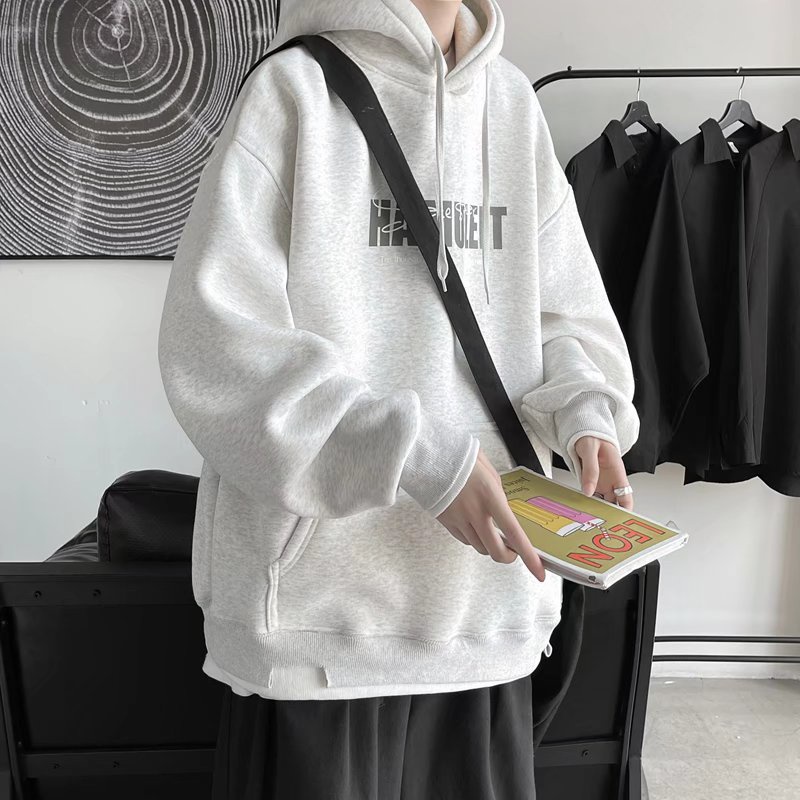 Áo Hoodie Giả Hai Lớp Lót Nhung In Chữ Phong Cách Hàn Quốc Dành Cho Nam