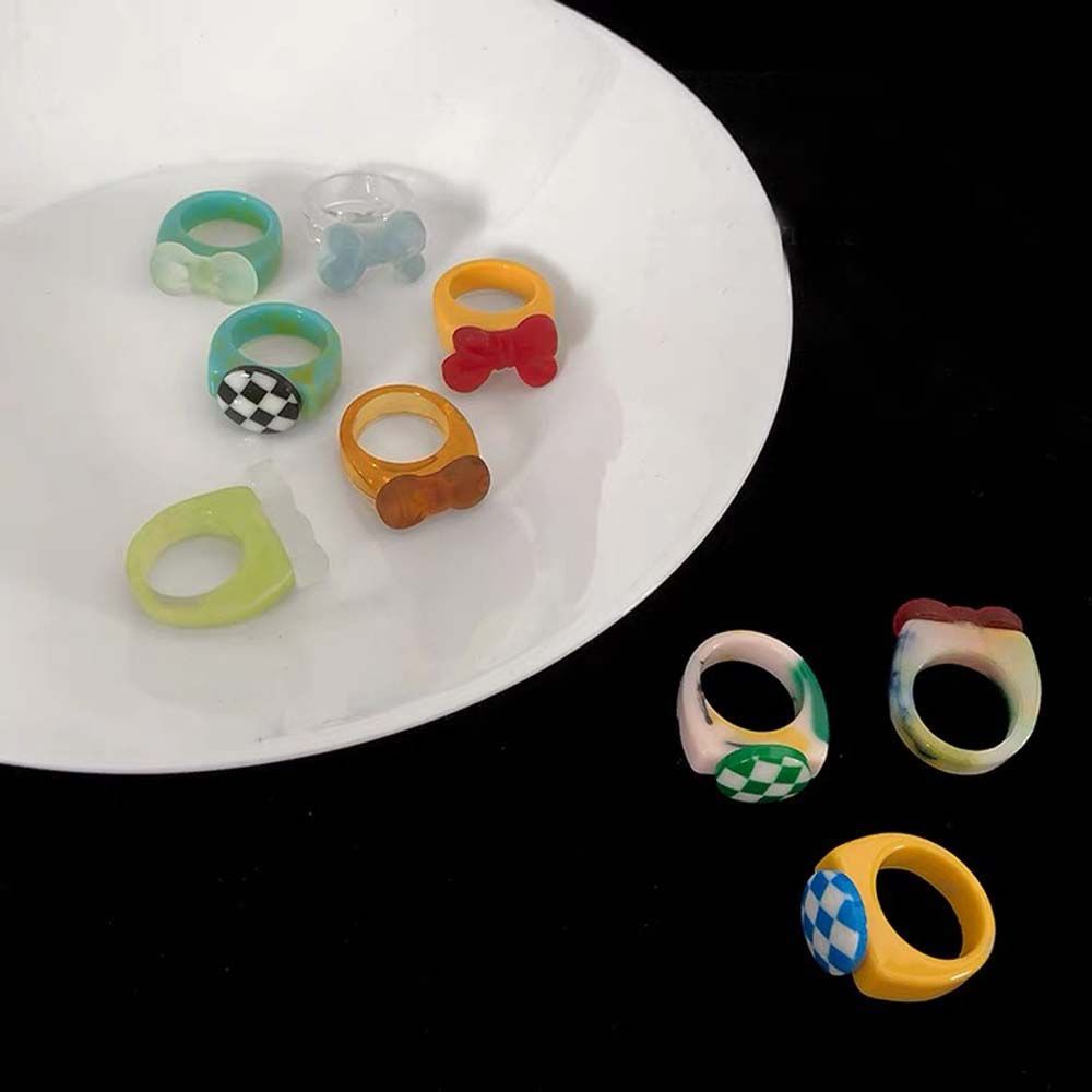 Nhẫn đeo tay bằng nhựa resin trong suốt họa tiết sọc caro phong cách Hàn Quốc cổ điển cho nữ