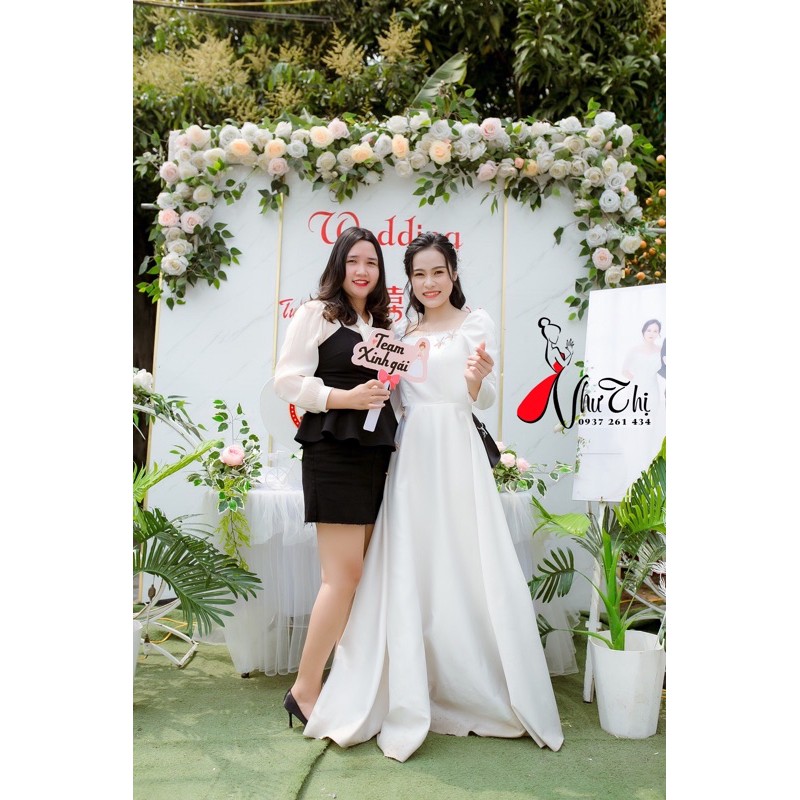 (miễn phí chỉnh váy) có big Size đầm dạ hội phi trắng tay dài + cài đá ngôi sao, đầm cô dâu đơn giản,  đầm trắng dài | BigBuy360 - bigbuy360.vn