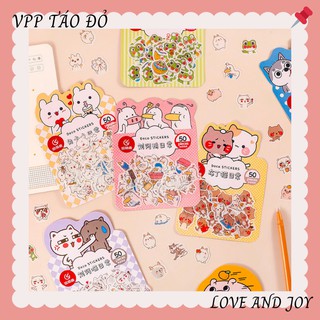 Gói 50 miếng sticker cắt sẵn dán trang trí sổ tay nhật ký - VPP Táo Đỏ