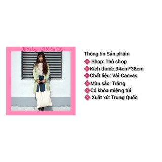 Túi tote vải canvas trơn đẹp ( có khóa miệng túi)