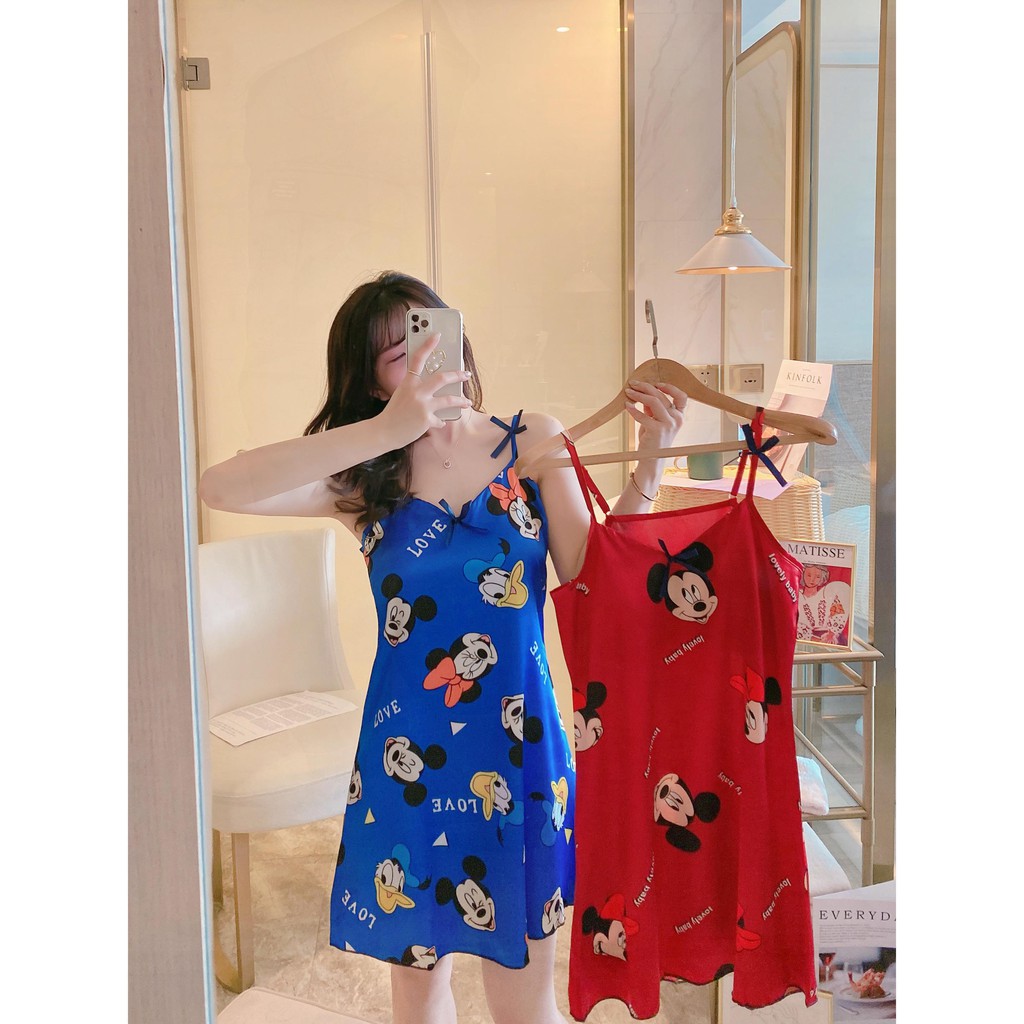 Váy ngủ lụa 2 dây dễ thương dành cho nữ mùa hè,đầm ngủ họa tiết dễ thương hàng quảng châu | BigBuy360 - bigbuy360.vn