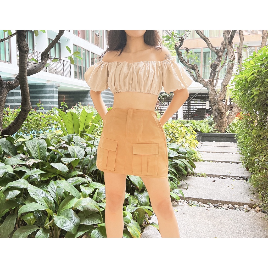 Set Áo lệch vai Off Shoulder Tops x Chân váy - A Line Skirt - SNcotton02