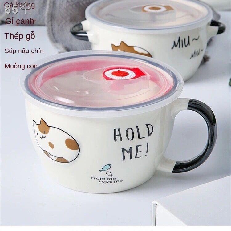 NMiễn phí bộ đồ ăn túi cách nhiệt cốc sứ bát mì ăn liền có nắp đậy ký túc xá Hộp cơm ăn trưa lò vi sóng sinh viên nam và