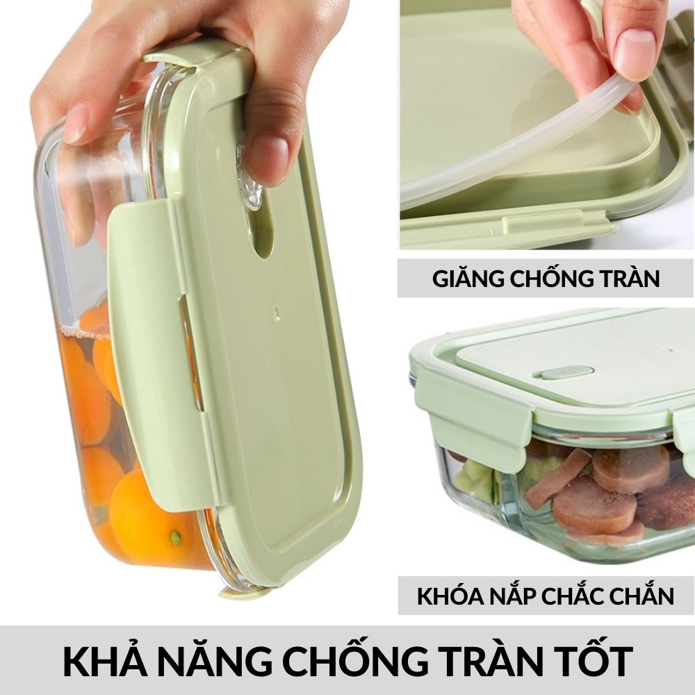 Hộp bảo quản thực phẩm Hộp đựng cơm văn phòng Thủy tinh chịu nhiệt Nóng Lạnh-Nắp chân không mã 20070