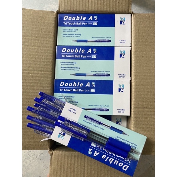 Hộp 12 cây bút Double A Tri Touch xanh.