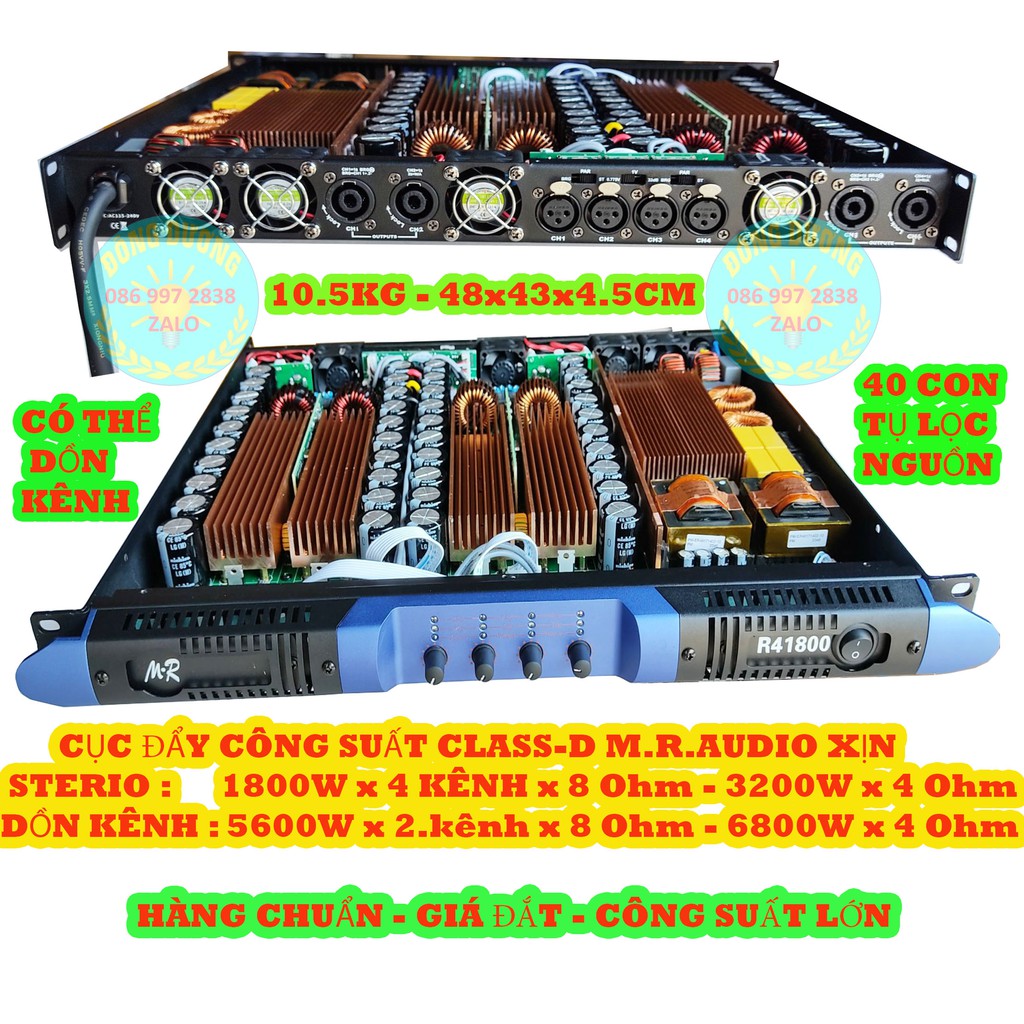 [Mã ELHACE giảm 4% đơn 300K] ĐẨY CÔNG SUẤT CLASS D - M.R.AUDIO R41800 - CÔNG SUẤT 1800 X 4 KÊNH X 8 Ohm