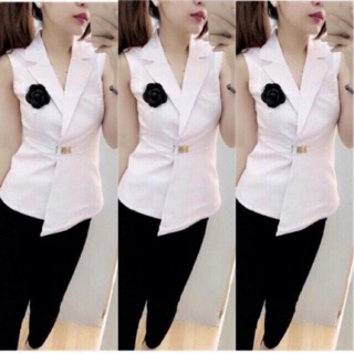 Đồ bộ cát hàn cổ vest đính hoa