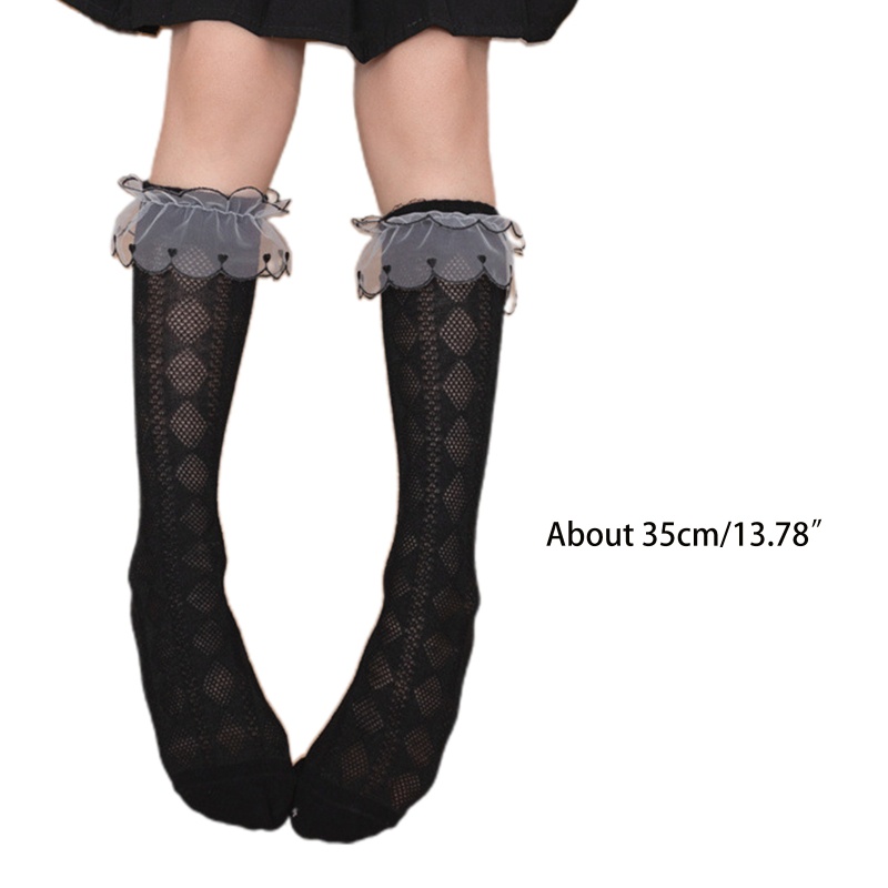 Tất Lưới Cotton Cao Qua Gối Phối Ren Đính Kim Cương Ngọt Ngào Cho Bé Gái