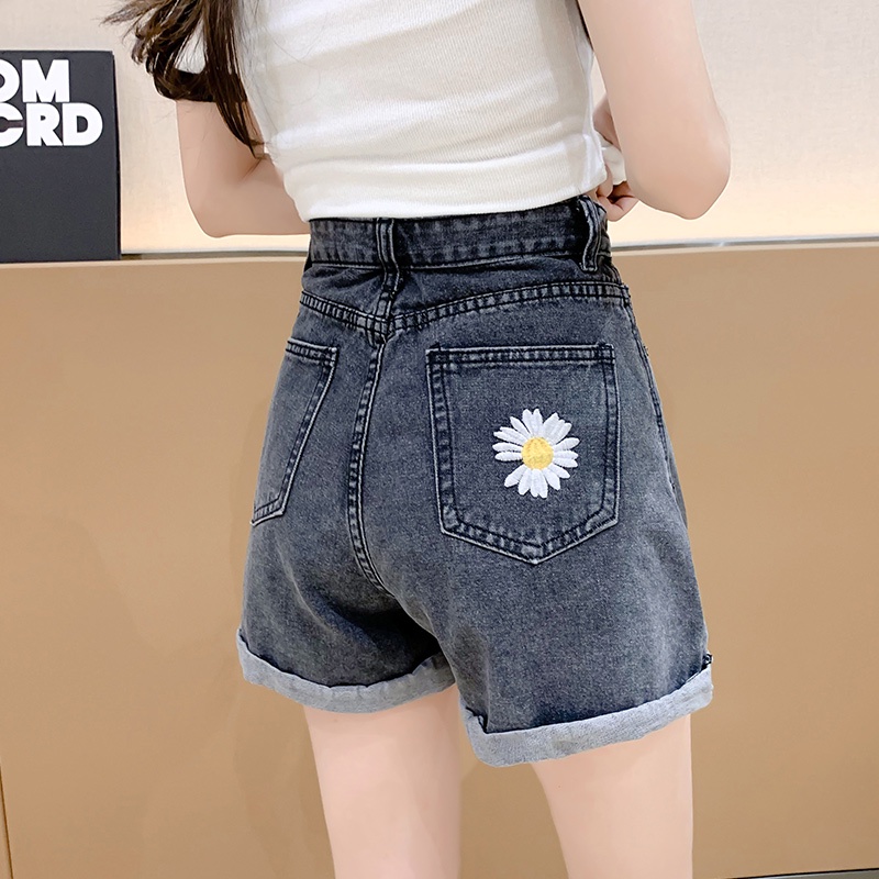 Quần Short Denim Lưng Cao Ống Rộng Plus Size Phong Cách Hàn Quốc Cho Nữ