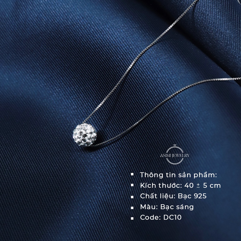 Dây chuyền bạc Ý S925 mặt đính đá Cz 1 ly Asimi, Dây chuyền nữ đính nhiều hạt đá nhỏ Globular Gem DC10