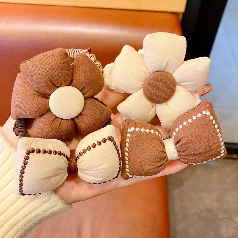 Dây Buộc Tóc Cao Su Đính Nơ In Họa Tiết Hoa Dễ Thương Phong Cách Hàn Quốc Thời Trang Cho Nữ