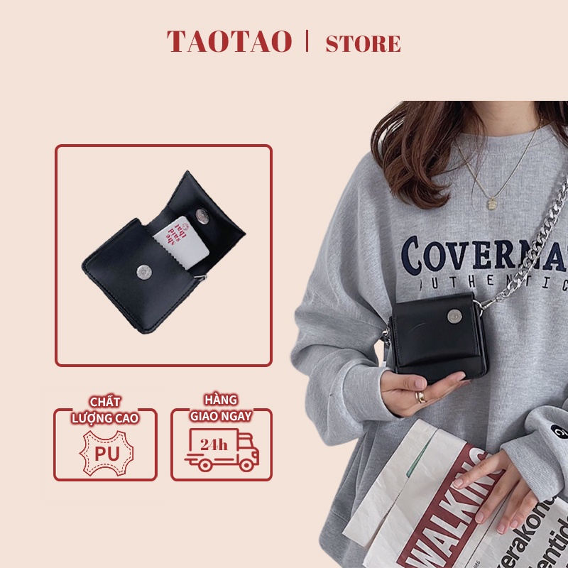 túi đeo chéo mini cá tính dáng vuông nhỏ phối dây xích phong cách hàn quốc thời trang cho nữ Nhiều Ngăn