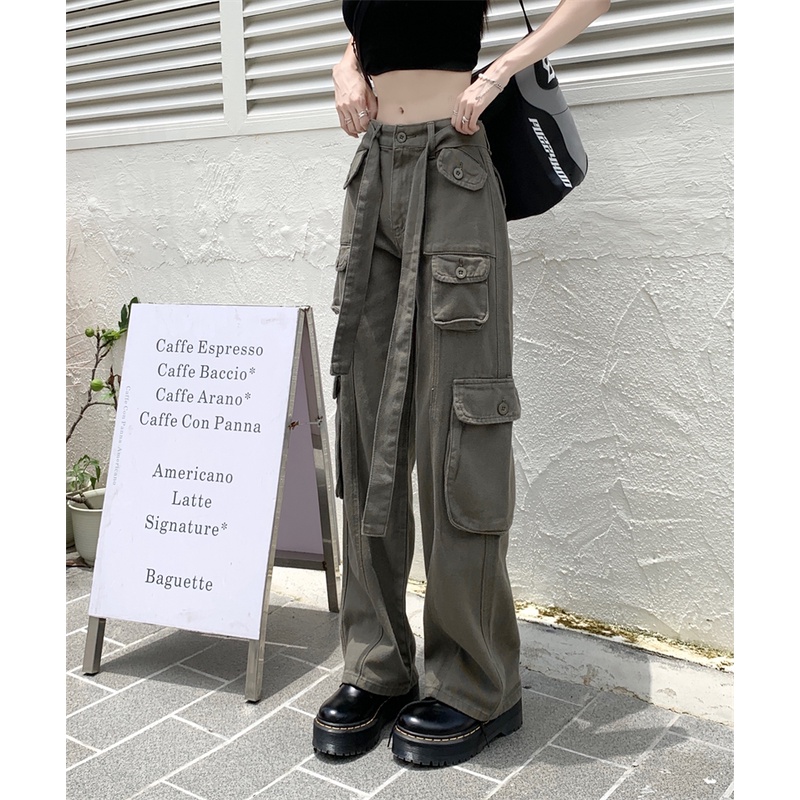 QKOOLE  Quần Denim Lưng Cao Ống Rộng Thời Trang Hàn Quốc Dành Cho Nữ