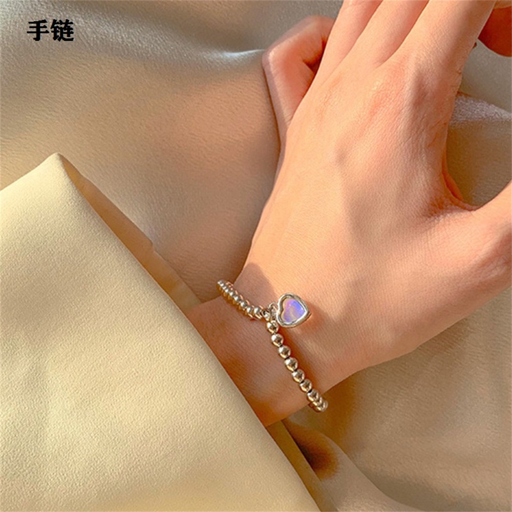 Vòng Tay / Vòng cổ Mặt Hình Trái Tim Đính Đá Mặt Trăng Phong Cách Hàn Quốc