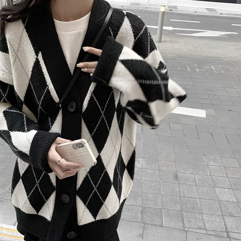 Áo Khoác Cardigan Len Họa Tiết Kim Cương 2 Màu M0759-Violet