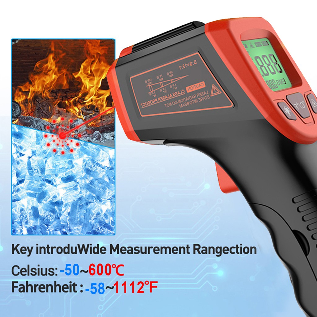 Súng Đo Nhiệt Độ Bằng Laser - 58 ° F Sang 1112 ° F  Kèm Màn Hình Lcd Chất Lượng Cao